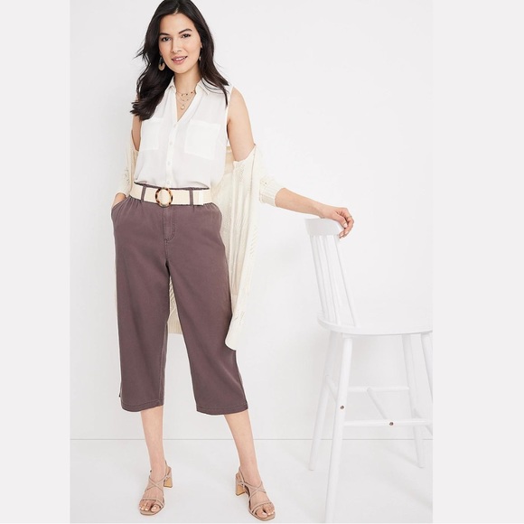 Maurices Solid High Rise Cropped Wide Leg Weekender Pant XL BNWT Brown Arrow - Picture 2 of 11